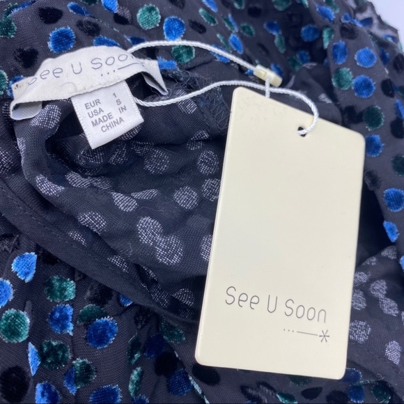 See U Soon | Black Velvet Dot Long Sleeve Dress with High Neck | Small New - Picture 8 of 10